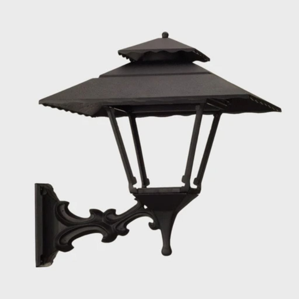 American Gas Lamp Works Contemporary 1800R 22" Nouveau Silver Residential Wall Mount Aluminum Propane Gas Lamp With Single Upright Gas Mantle Light Assembly, Flat Tempered Glass Panes and Fleur De Lis Finial