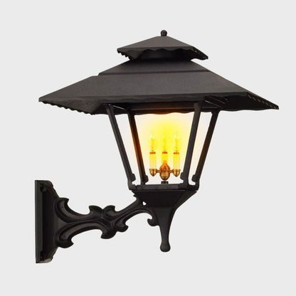 American Gas Lamp Works Contemporary 1800R 22" Timeless Black Residential Wall Mount Aluminum Propane Gas Lamp With Single Upright Gas Mantle Light Assembly, Beveled Tempered Glass Panes and Bishop Finial