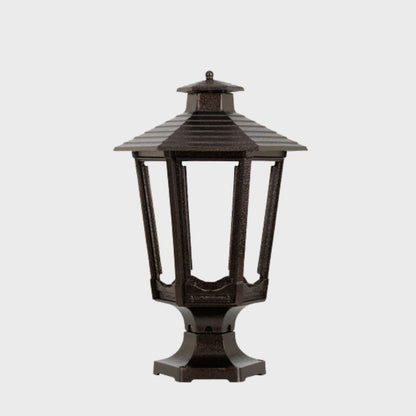 American Gas Lamp Works Cosmopolitan 1600R 14" Noble Bronze Residential Pier Mount Aluminum Natural Gas Lamp With Single Open Flame Burner With Electric Igniter Light Assembly, Beveled Tempered Glass Panes and Small Brass Ball Finial