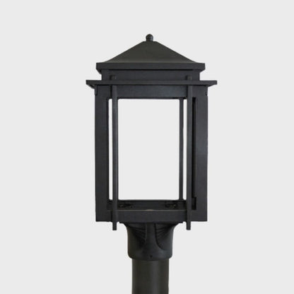 American Gas Lamp Works Craftsman 1100H 8" Timeless Black Residential Post Mount Aluminum Natural Gas Lamp With Dual Inverted Gas Mantle Light Assembly, Flat Tempered Glass Panes and Acorn Finial