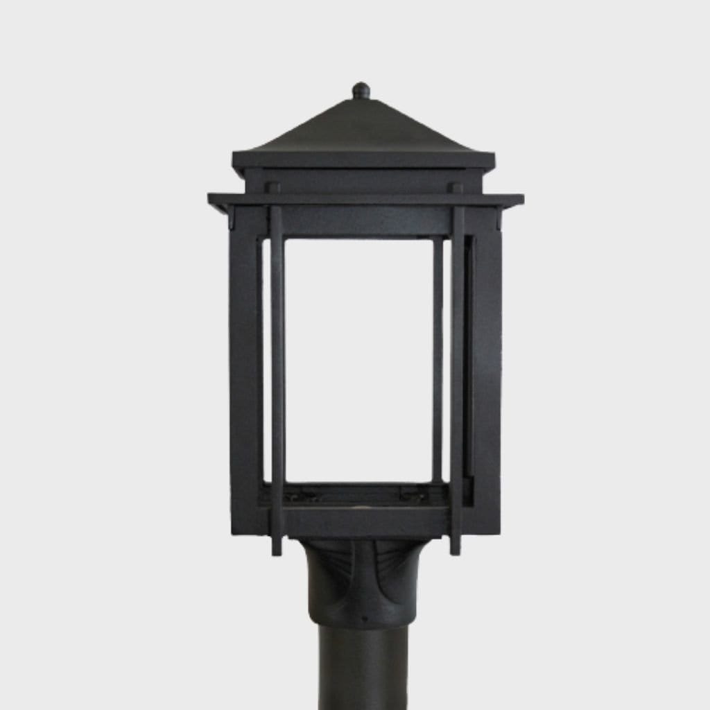 American Gas Lamp Works Craftsman 1100H 8" White Residential Post Mount Aluminum Natural Gas Lamp With Single Upright Gas Mantle Light Assembly, Flat Tempered Glass Panes and Spike Finial