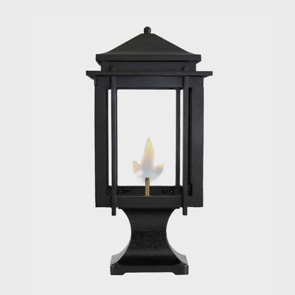 American Gas Lamp Works Craftsman 1100R 8" Timeless Black Residential Pier Mount Aluminum Natural Gas Lamp With Dual Inverted Gas Mantle Light Assembly, Flat Tempered Glass Panes and Universal Finial