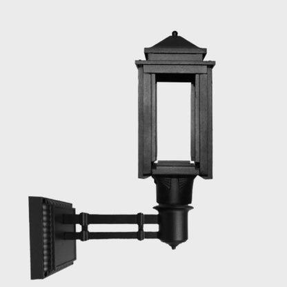 American Gas Lamp Works Craftsman 1100W 16" Timeless Black Residential Wall Mount Aluminum Natural Gas Lamp With Single Upright Gas Mantle Light Assembly, Flat Tempered Glass Panes and Fleur De Lis Finial