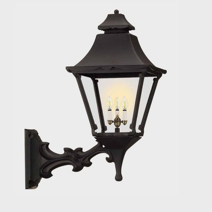 American Gas Lamp Works Essex 1900W 17" Timeless Black Residential Wall Mount Aluminum Propane Gas Lamp With Dual Inverted Gas Mantle Light Assembly, Flat Tempered Glass Panes and Brass Loop Finial