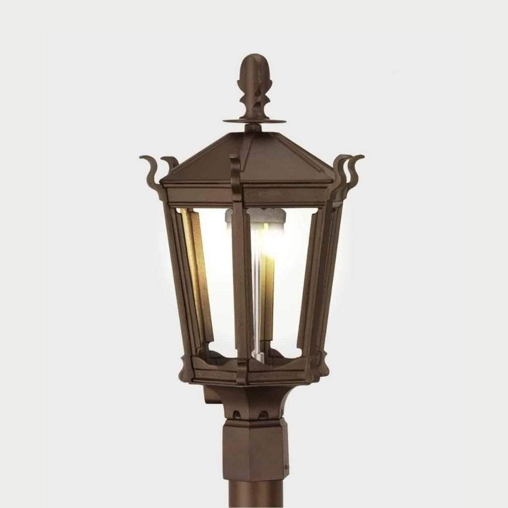 American Gas Lamp Works Gothic 2900H 14" Nouveau Silver Residential Post Mount Aluminum Natural Gas Lamp With Dual Inverted Gas Mantle Light Assembly, Flat Tempered Glass Panes and Small Brass Ball Finial