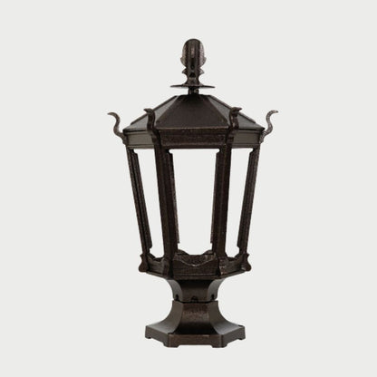 American Gas Lamp Works Gothic 2900R 14" Timeless Black Residential Pier Mount Aluminum Natural Gas Lamp With Triple Inverted Gas Mantle Light Assembly, Flat Tempered Glass Panes and Brass Urn Finial
