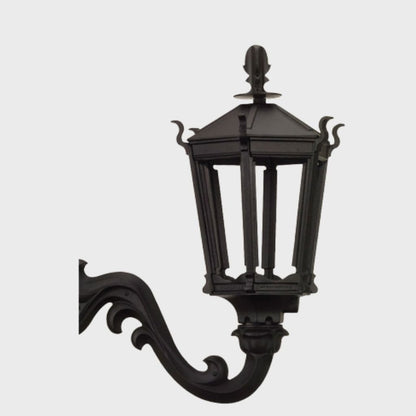 American Gas Lamp Works Gothic 2900W 21" Weather Green Residential Wall Mount Aluminum Propane Gas Lamp With Triple Inverted Gas Mantle Light Assembly, Flat Tempered Glass Panes and Spike Finial