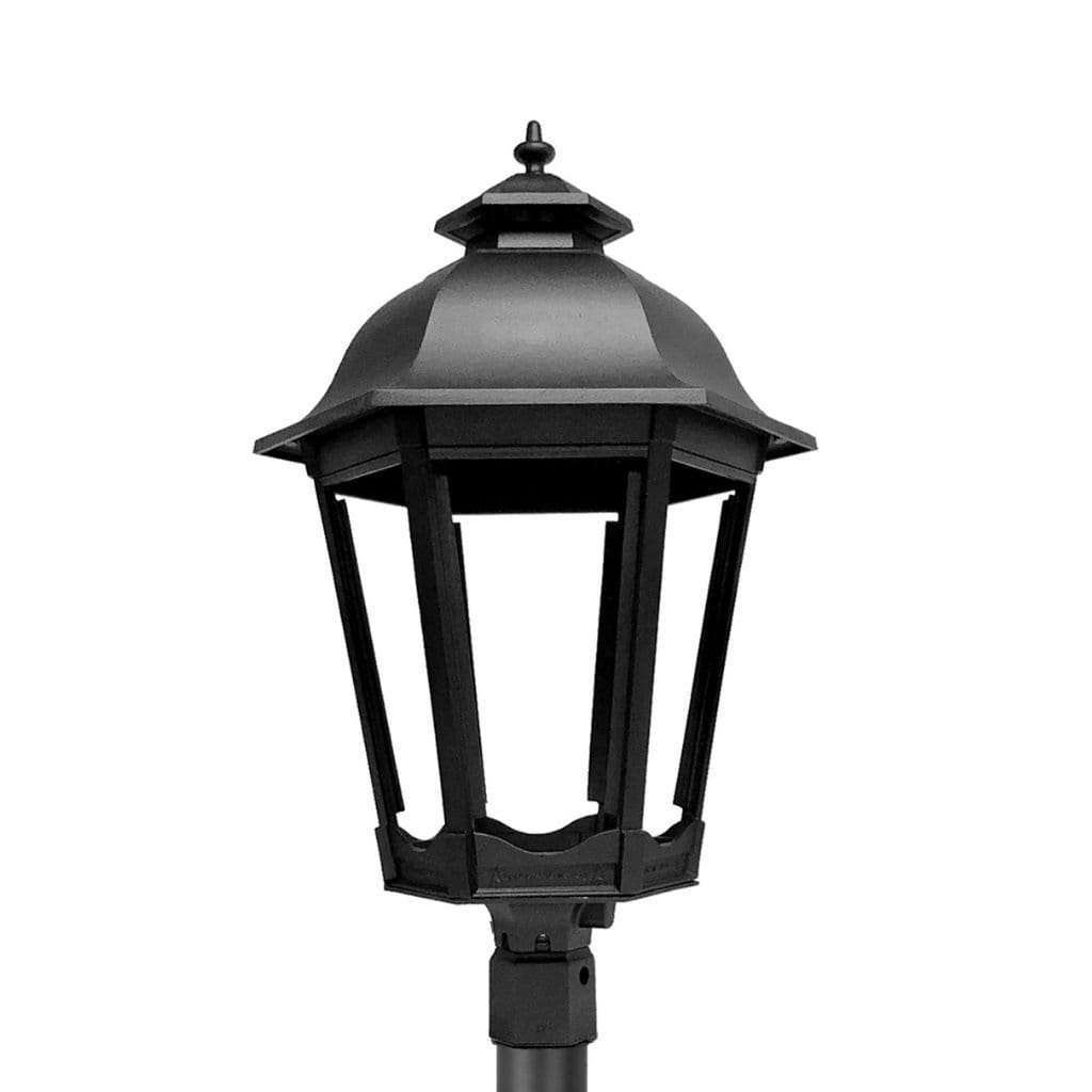 American Gas Lamp Works Grand Bavarian 3200H 20" Mid-Size White Post Mount Aluminum Natural Gas Lamp With Triple Inverted Gas Mantle Light Assembly, Beveled Tempered Glass Panes and Small Ball Finial