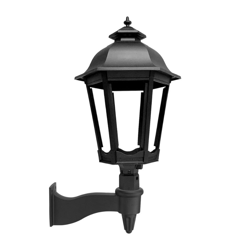 American Gas Lamp Works Grand Bavarian 3200W 20" Mid-Size Weather Green Wall Mount Aluminum Natural Gas Lamp With Quad Inverted Gas Mantle Light Assembly, Beveled Tempered Glass Panes and Brass Urn Finial