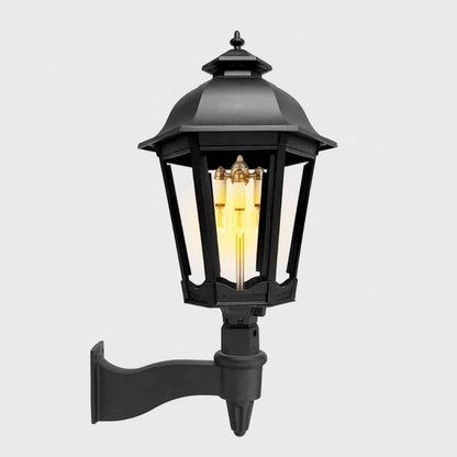 American Gas Lamp Works Grand Bavarian 3200W 20" Mid-Size Weather Green Wall Mount Aluminum Natural Gas Lamp With Quad Inverted Gas Mantle Light Assembly, Beveled Tempered Glass Panes and Brass Urn Finial