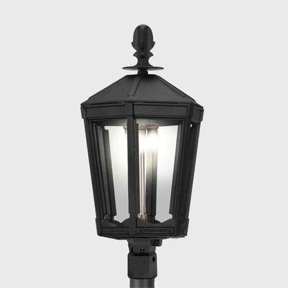 American Gas Lamp Works Grand Vienna 3100H 16" Mid-Size Noble Bronze Post Mount Aluminum Natural Gas Lamp With Quad Inverted Gas Mantle Light Assembly, Flat Tempered Glass Panes and Universal Finial