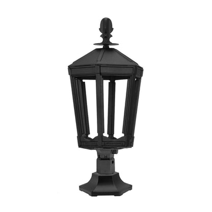 American Gas Lamp Works Grand Vienna 3100R 16" Mid-Size White Pier Mount Aluminum Natural Gas Lamp With Single Upright Gas Mantle Light Assembly, Beveled Tempered Glass Panes and Brass Plated Acorn Finial