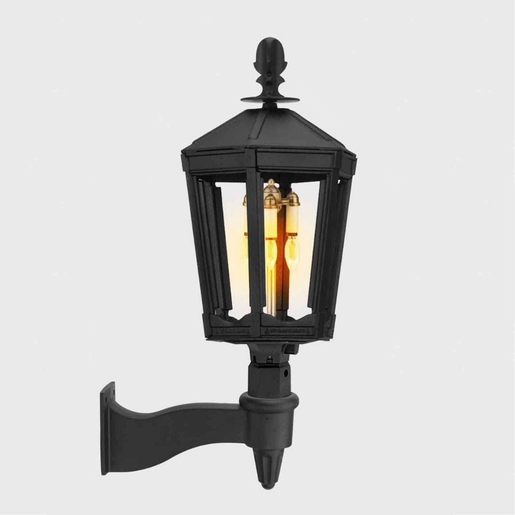 American Gas Lamp Works Grand Vienna 3100W 17" Mid-Size Noble Bronze Wall Mount Aluminum Natural Gas Lamp With Single Upright Gas Mantle Light Assembly, Beveled Tempered Glass Panes and Small Cast Acorn Finial