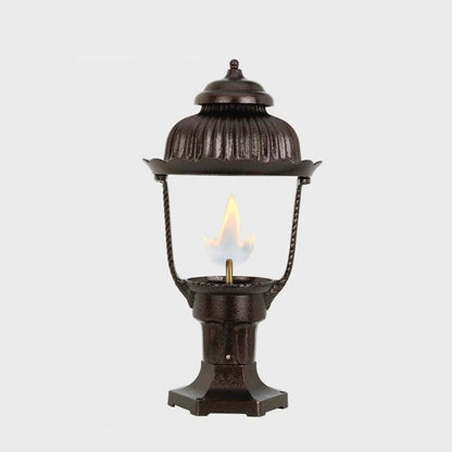 American Gas Lamp Works Heritage 1700R 12" Timeless Black Residential Pier Mount Aluminum Natural Gas Lamp With Dual Inverted Gas Mantle Light Assembly, Clear Glass Globe and Fleur De Lis Finial