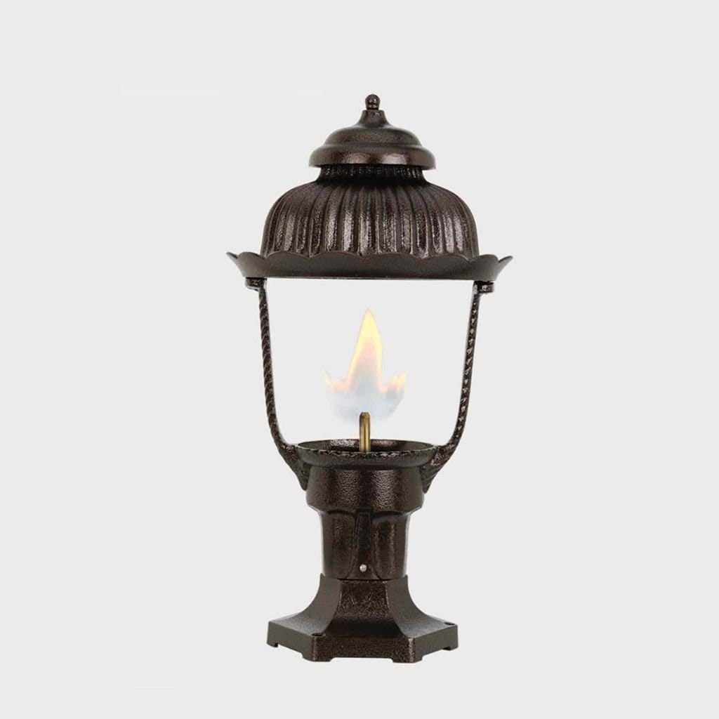 American Gas Lamp Works Heritage 1700R 12" Weather Green Residential Pier Mount Aluminum Natural Gas Lamp With Dual Inverted Gas Mantle Light Assembly, Clear Glass Globe and Small Ball Finial