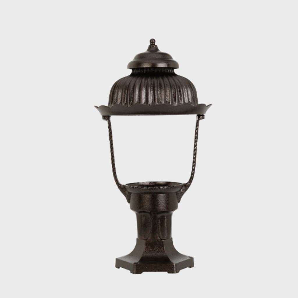 American Gas Lamp Works Heritage 1700R 12" Weather Green Residential Pier Mount Aluminum Natural Gas Lamp With Dual Inverted Gas Mantle Light Assembly, Clear Glass Globe and Small Brass Ball Finial