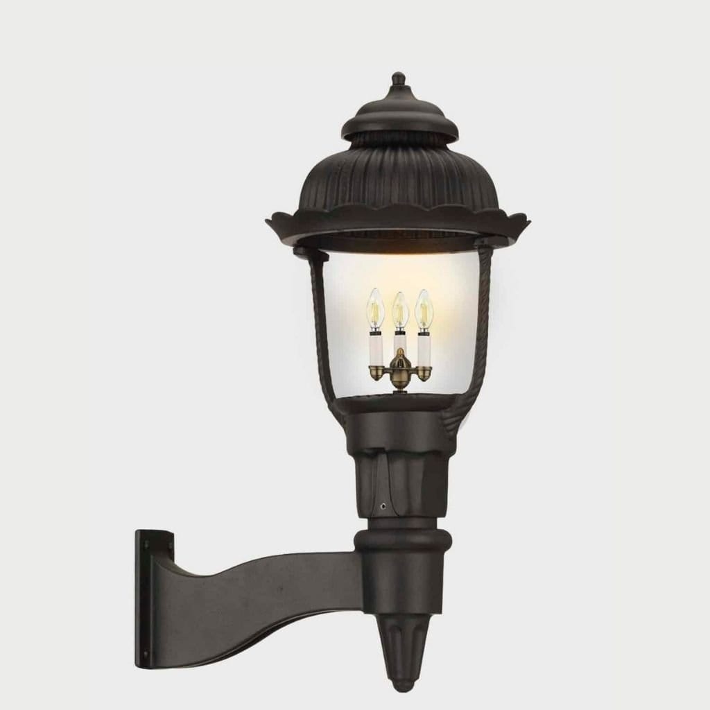 American Gas Lamp Works Heritage 1700W 18" White Residential Wall Mount Aluminum Natural Gas Lamp With Dual Inverted Gas Mantle Light Assembly, Clear Glass Globe and Universal Finial