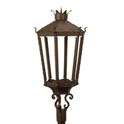 American Gas Lamp Works Kronberg 9000H 22" Nouveau Silver Estate Post Mount Aluminum Natural Gas Lamp With Dual Inverted Gas Mantle Light Assembly, Flat Tempered Glass Panes and Spike Finial