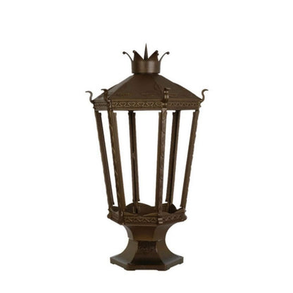 American Gas Lamp Works Kronberg 9000R 22" Charcoal Gray Estate Pier Mount Aluminum Natural Gas Lamp With Triple Inverted Gas Mantle Light Assembly, Beveled Tempered Glass Panes and Brass Loop Finial