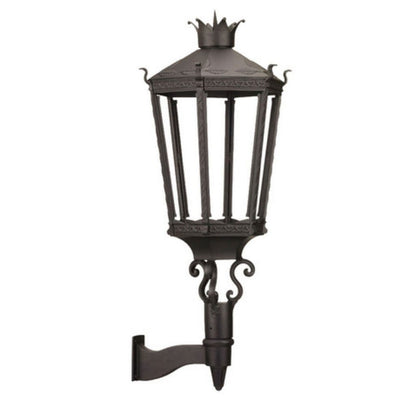 American Gas Lamp Works Kronberg 9000W 22" Nouveau Silver Estate Wall Mount Aluminum Propane Gas Lamp With Single Upright Gas Mantle Light Assembly, Beveled Tempered Glass Panes and Bishop Finial