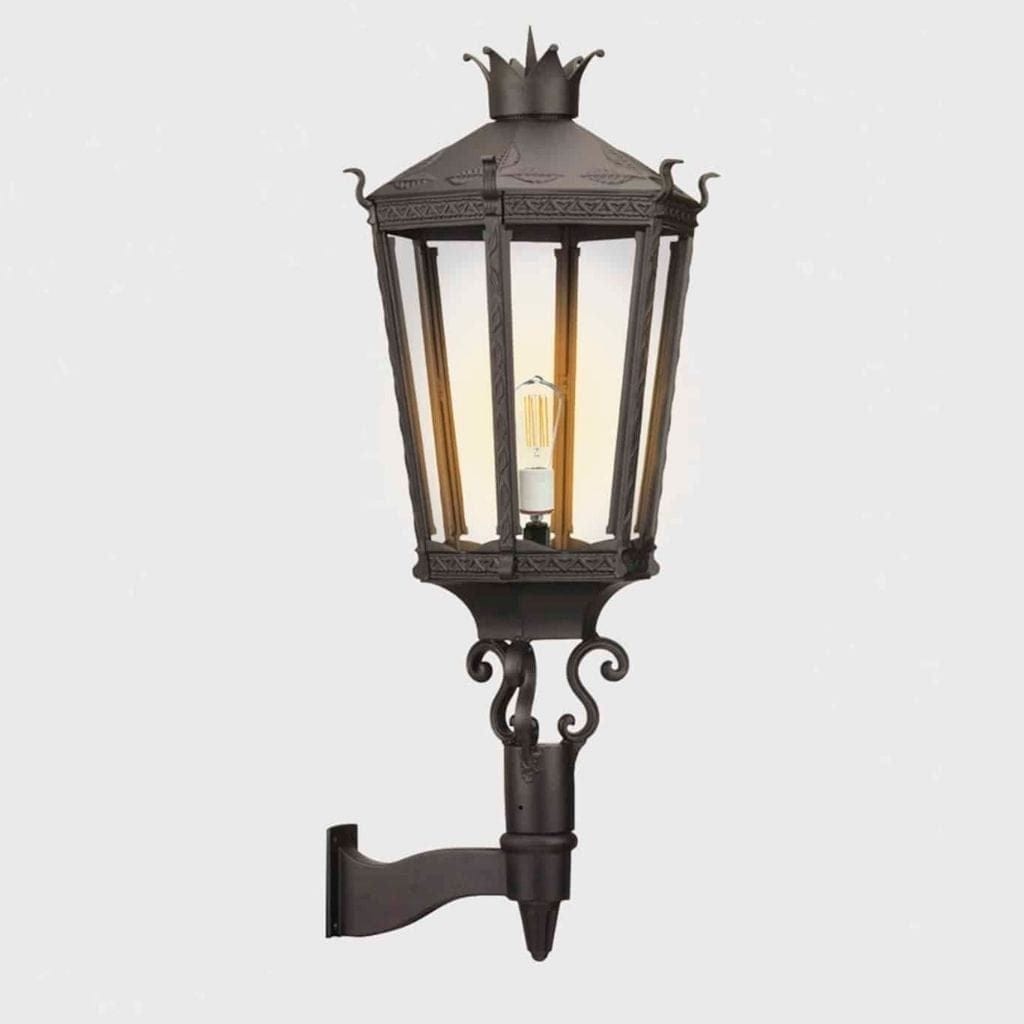 American Gas Lamp Works Kronberg 9000W 22" Timeless Black Estate Wall Mount Aluminum Natural Gas Lamp With Single Upright Gas Mantle Light Assembly, Beveled Tempered Glass Panes and Loop Finial