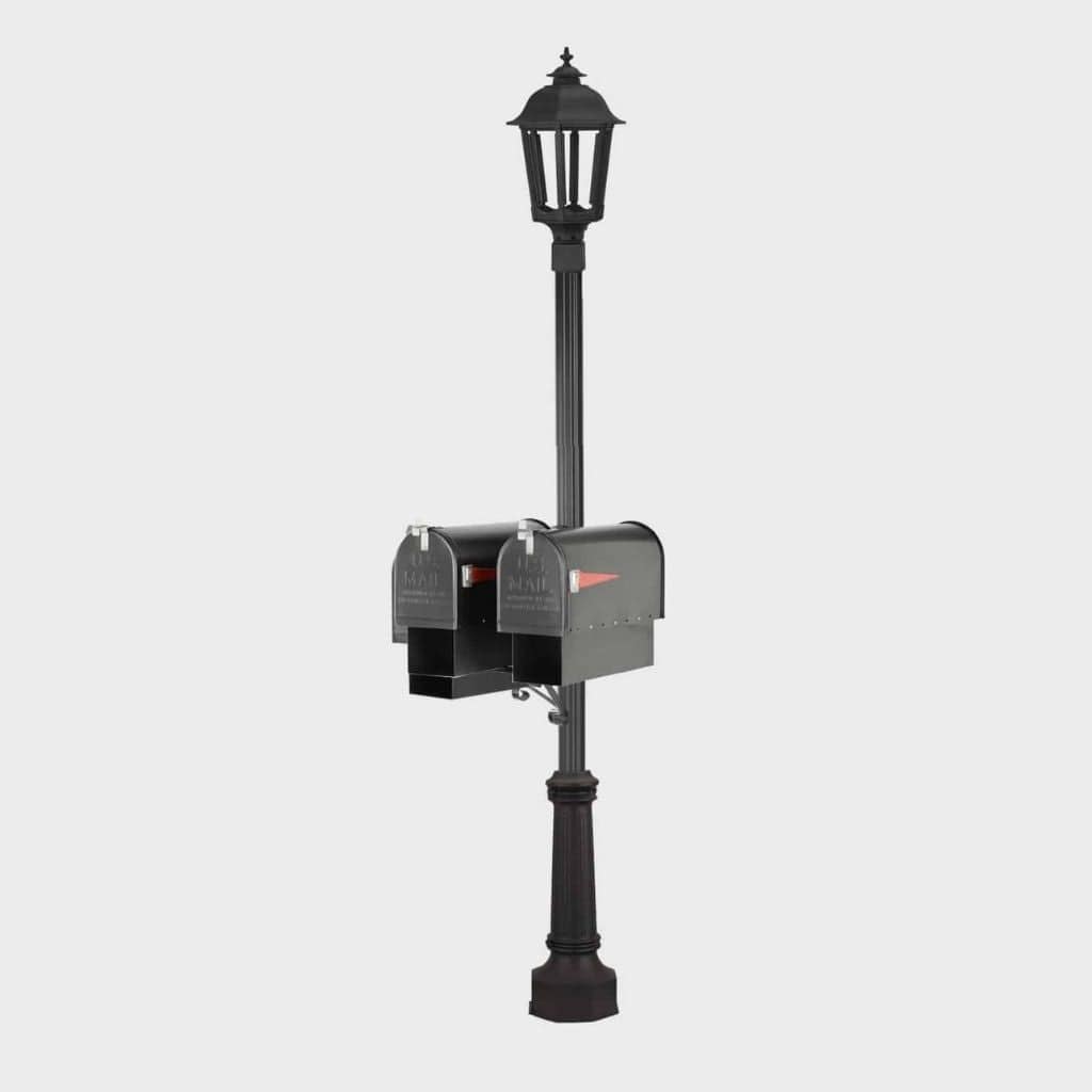 American Gas Lamp Works MBDFP Traditional Dual Mailbox & Newspaper Holder with 3" OD Fluted Aluminum Post