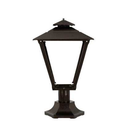 American Gas Lamp Works Old Allegheny 3701R 19" Mid-Size Weather Green Pier Mount Aluminum Propane Gas Lamp With Quad Inverted Gas Mantle Light Assembly, Flat Tempered Glass Panes and Small Cast Acorn Finial