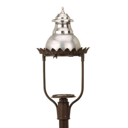 American Gas Lamp Works Victorian 4200H 17" Mid-Size Timeless Black Post Mount Aluminum Natural Gas Lamp With Dual Inverted Gas Mantle Light Assembly, Clear Glass Globe, Spun Aluminum Ventilator and Milk Glass Dome