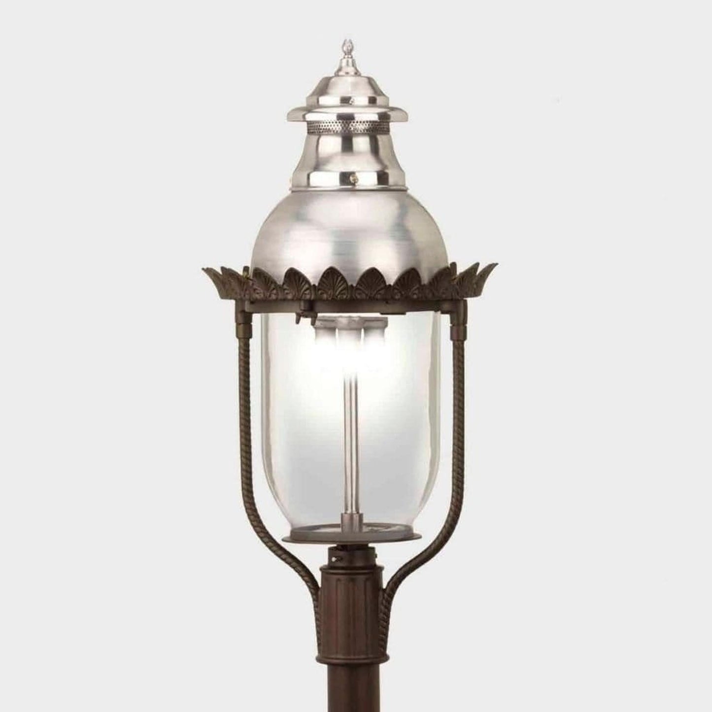 American Gas Lamp Works Victorian 4200H 17" Mid-Size Timeless Black Post Mount Aluminum Natural Gas Lamp With Dual Inverted Gas Mantle Light Assembly, Clear Glass Globe, Spun Aluminum Ventilator and Milk Glass Dome