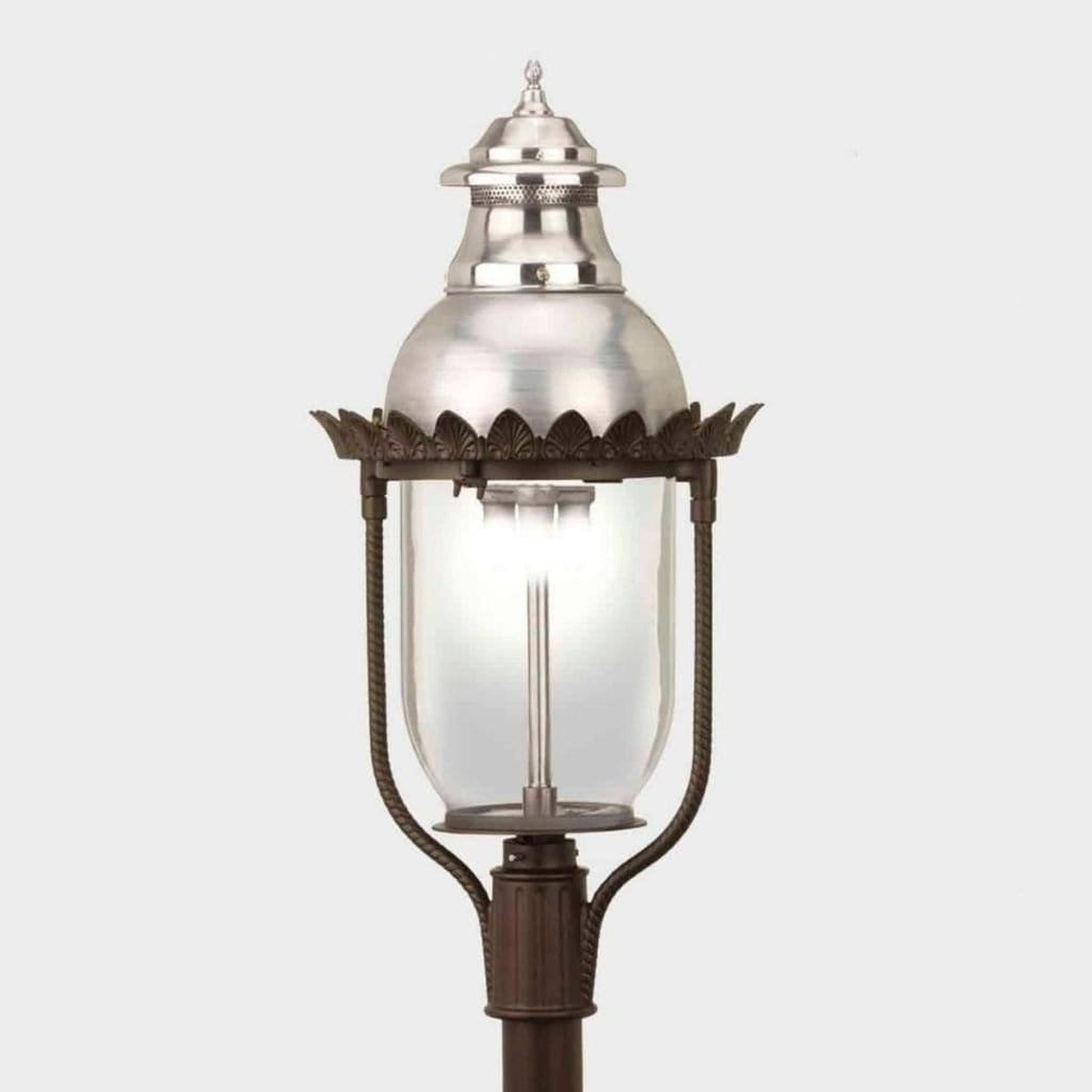 American Gas Lamp Works Victorian 4200H 17" Mid-Size Timeless Black Post Mount Aluminum Natural Gas Lamp With Dual Inverted Gas Mantle Light Assembly, Clear Glass Globe, Spun Aluminum Ventilator and Milk Glass Dome