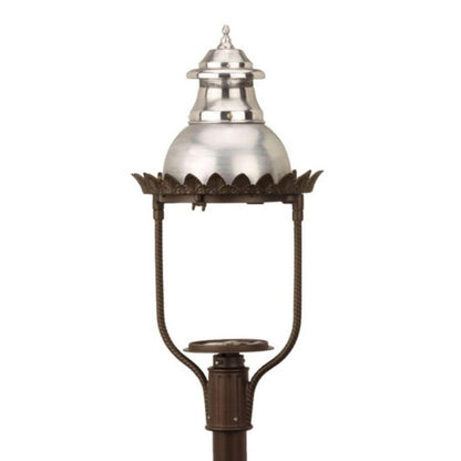 American Gas Lamp Works Victorian 4200H 17" Mid-Size Weather Green Post Mount Aluminum Natural Gas Lamp With Triple Inverted Gas Mantle Light Assembly, Milk Glass Globe, Spun Aluminum Ventilator and Milk Glass Dome