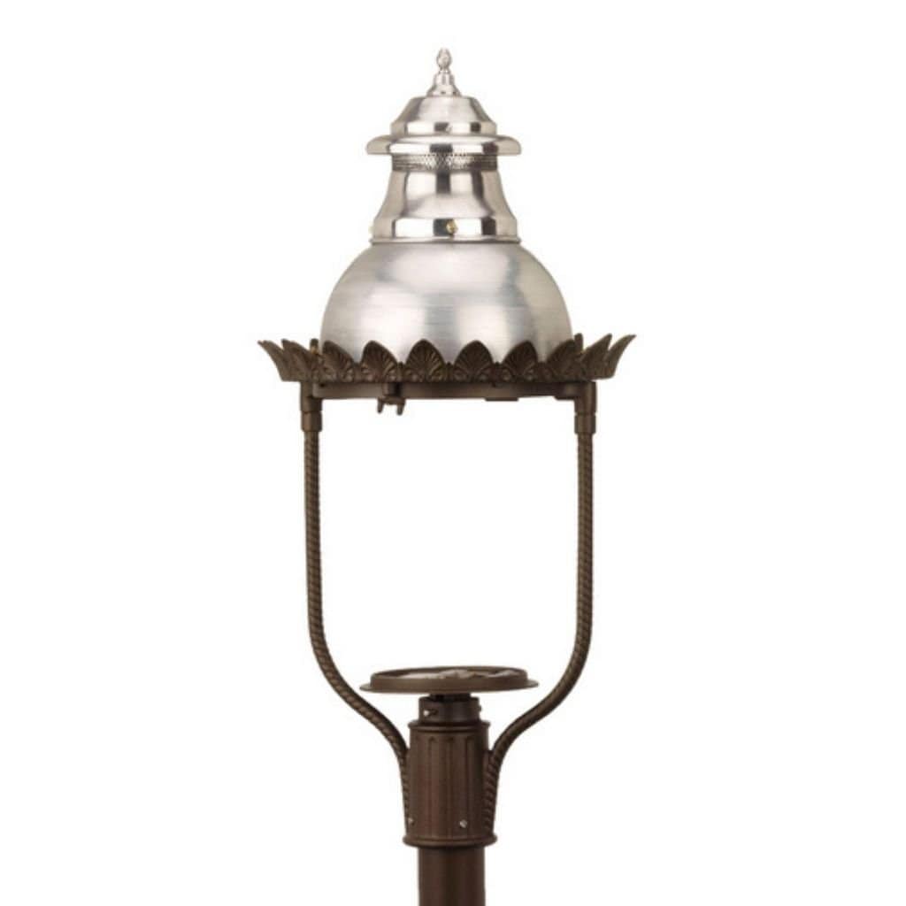 American Gas Lamp Works Victorian 4200H 17" Mid-Size White Post Mount Aluminum Natural Gas Lamp With Dual Inverted Gas Mantle Light Assembly, Polycarbonate Globe, Ventilator and Milk Glass Dome