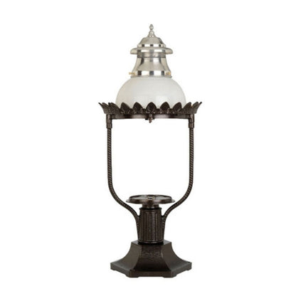 American Gas Lamp Works Victorian 4200R 17" Mid-Size Nouveau Silver Pier Mount Aluminum Natural Gas Lamp With Triple Inverted Gas Mantle Light Assembly, Milk Glass Globe, Spun Aluminum Ventilator and Spun Aluminum Dome