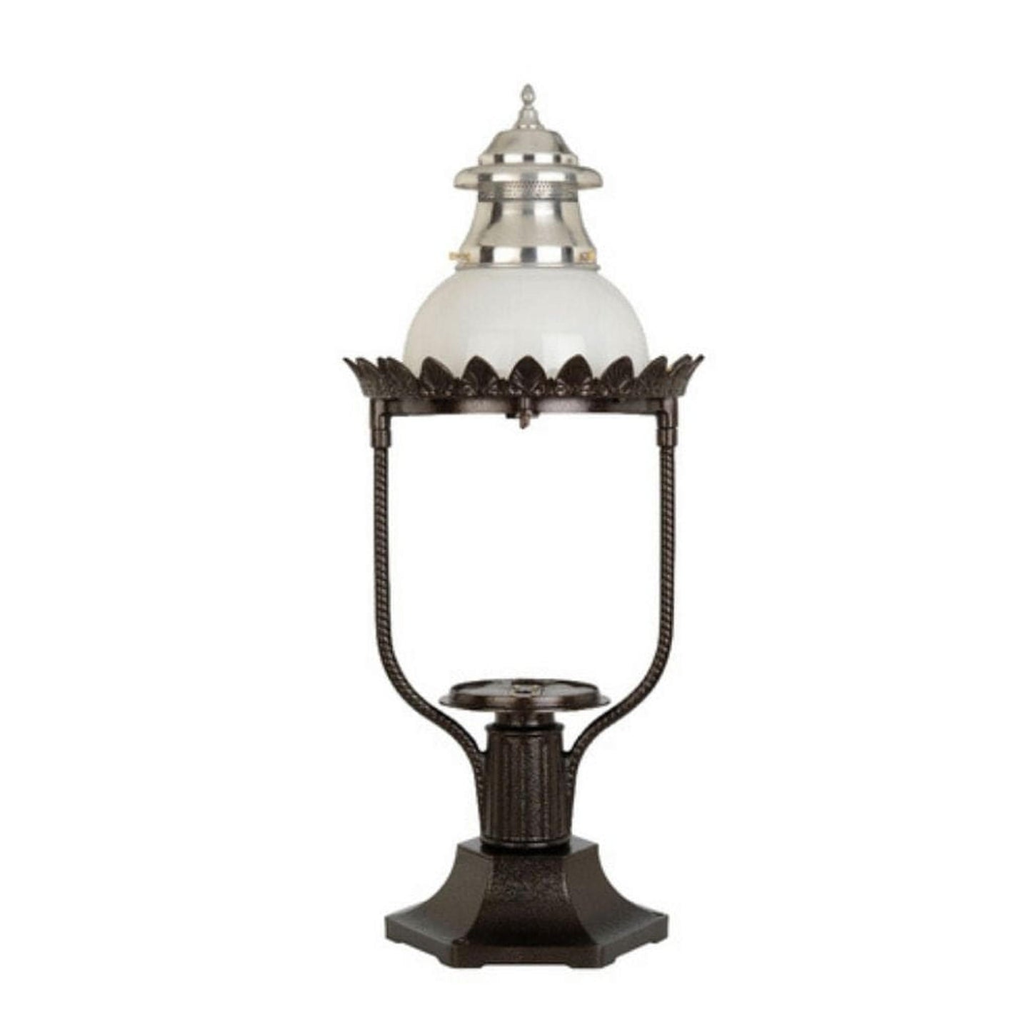 American Gas Lamp Works Victorian 4200R 17" Mid-Size Timeless Black Pier Mount Aluminum Natural Gas Lamp With Dual Inverted Gas Mantle Light Assembly, Clear Glass Globe, Spun Aluminum Ventilator and Milk Glass Dome