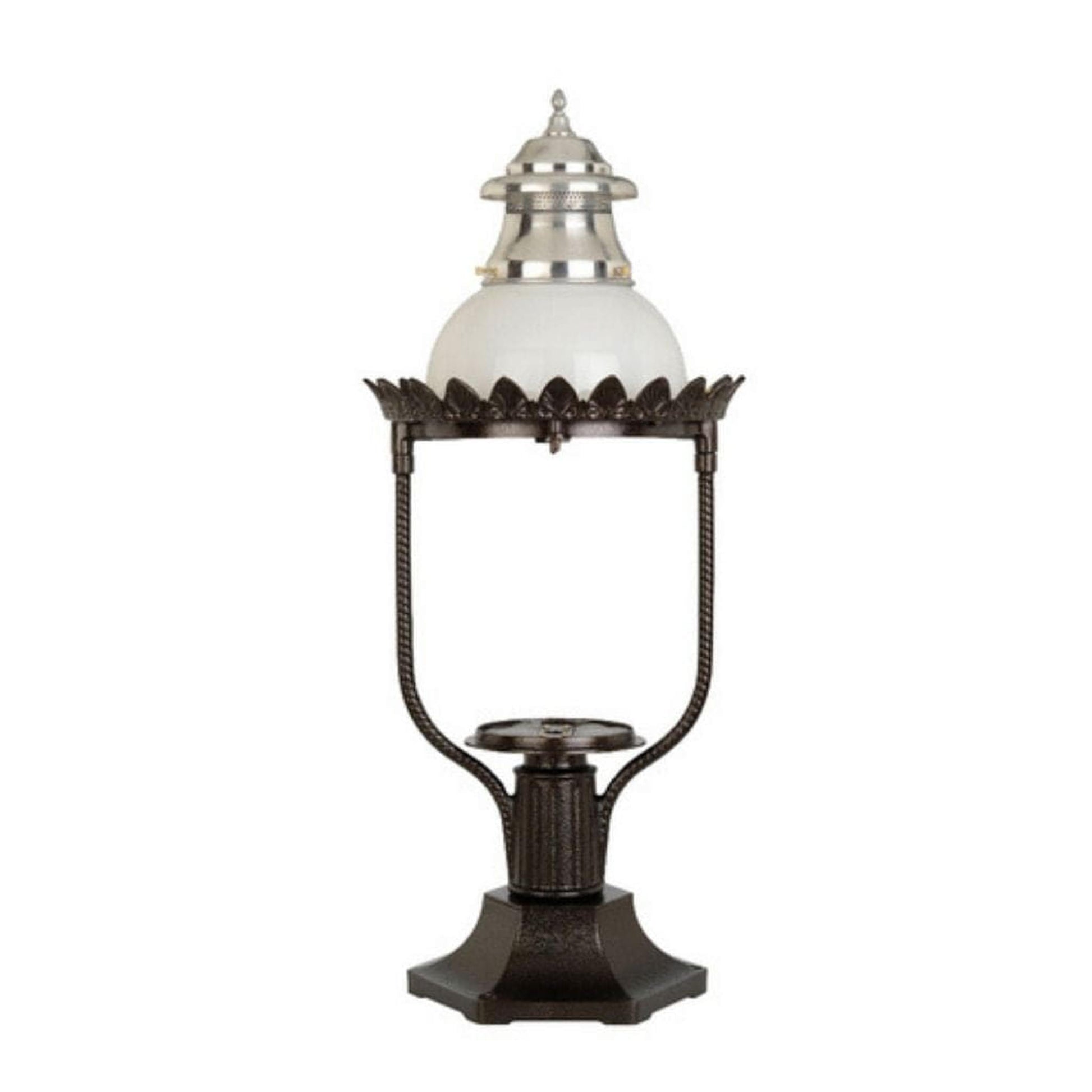 American Gas Lamp Works Victorian 4200R 17" Mid-Size Timeless Black Pier Mount Aluminum Natural Gas Lamp With Dual Inverted Gas Mantle Light Assembly, Clear Glass Globe, Spun Aluminum Ventilator and Milk Glass Dome