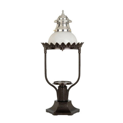American Gas Lamp Works Victorian 4200R 17" Mid-Size Timeless Black Pier Mount Aluminum Natural Gas Lamp With Dual Inverted Gas Mantle Light Assembly, Clear Glass Globe, Spun Aluminum Ventilator and Milk Glass Dome