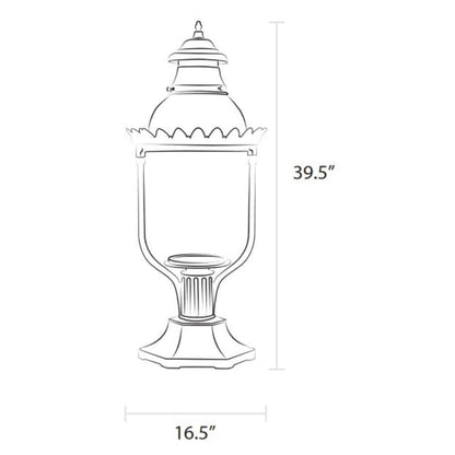 American Gas Lamp Works Victorian 4200R 17" Mid-Size Timeless Black Pier Mount Aluminum Natural Gas Lamp With Dual Inverted Gas Mantle Light Assembly, Clear Glass Globe, Spun Aluminum Ventilator and Milk Glass Dome
