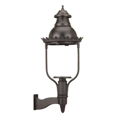 American Gas Lamp Works Victorian 4200W 21" Mid-Size Timeless Black Wall Mount Aluminum Natural Gas Lamp With Single Open Flame Burner With Electric Igniter Light Assembly, Polycarbonate Globe, Spun Aluminum Ventilator and Spun Aluminum Dome