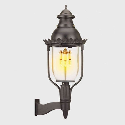 American Gas Lamp Works Victorian 4200W 21" Mid-Size White Wall Mount Aluminum Natural Gas Lamp With Single Upright Gas Mantle Light Assembly, Clear Glass Globe, Ventilator and Dome