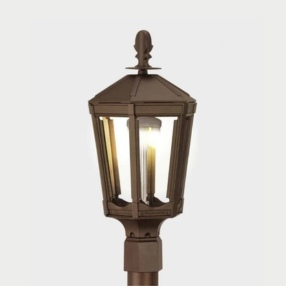 American Gas Lamp Works Vienna 1000H 11" Charcoal Gray Residential Post Mount Aluminum Natural Gas Lamp With Single Open Flame Burner With Electric Igniter Light Assembly, Beveled Tempered Glass Panes and Universal Finial