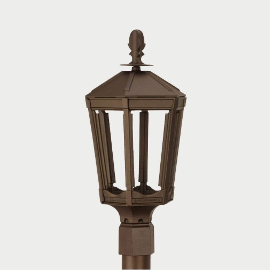 American Gas Lamp Works Vienna 1000H 11" Charcoal Gray Residential Post Mount Aluminum Propane Gas Lamp With Triple Inverted Gas Mantle Light Assembly, Beveled Tempered Glass Panes and Loop Finial