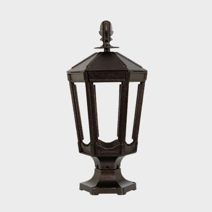 American Gas Lamp Works Vienna 1000R 11" Nouveau Silver Residential Pier Mount Aluminum Natural Gas Lamp With Single Upright Gas Mantle Light Assembly, Beveled Tempered Glass Panes and Brass Plated Eagle Finial