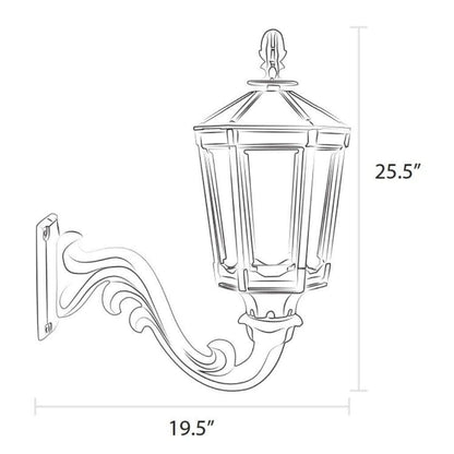 American Gas Lamp Works Vienna 1000W 20" Timeless Black Residential Wall Mount Aluminum Natural Gas Lamp With Dual Inverted Gas Mantle Light Assembly, Flat Tempered Glass Panes and Universal Finial