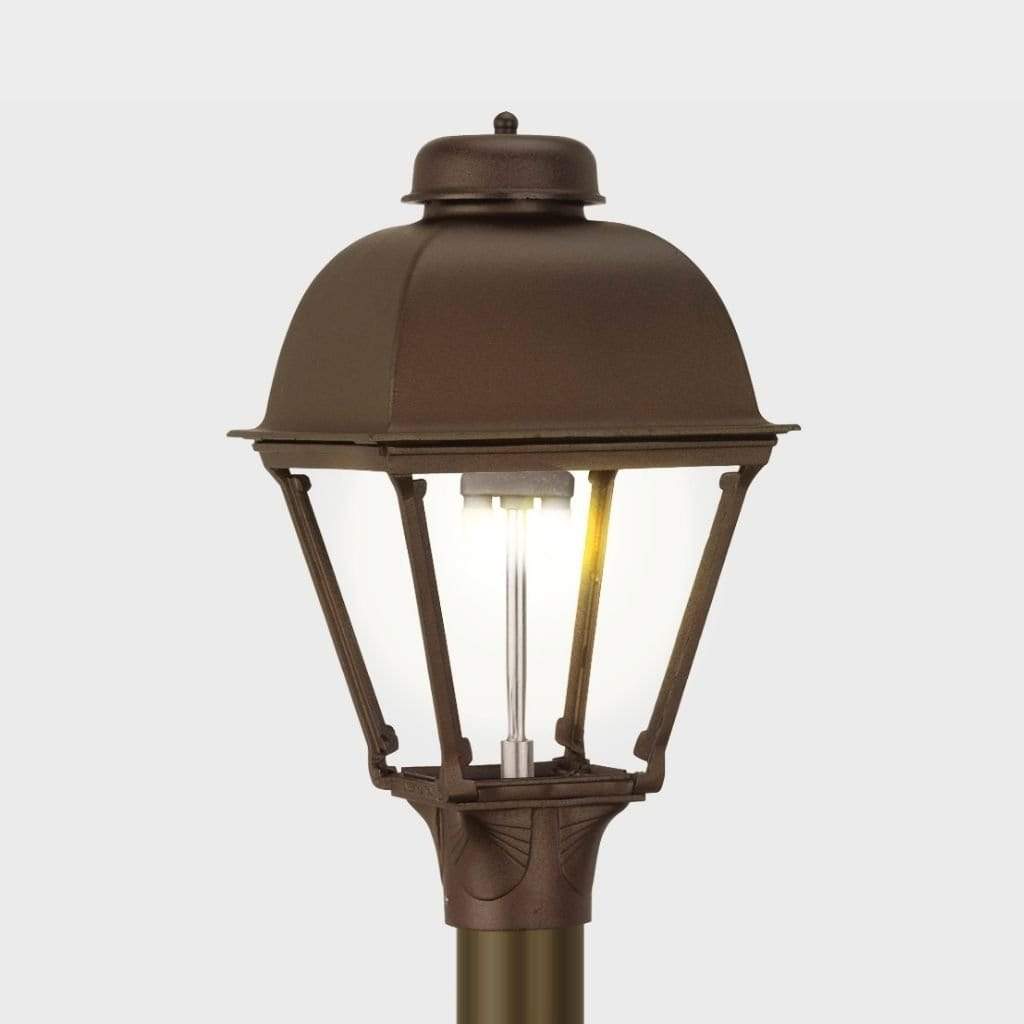 American Gas Lamp Works Washington 2000H 11" Weather Green Residential Post Mount Aluminum Propane Gas Lamp With Triple Inverted Gas Mantle Light Assembly, Flat Tempered Glass Panes and Acorn Finial