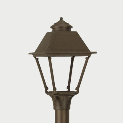 American Gas Lamp Works Westmoreland 2300H 11" Noble Bronze Residential Post Mount Aluminum Propane Gas Lamp With Single Upright Gas Mantle Light Assembly, Beveled Tempered Glass Panes and Small Ball Finial
