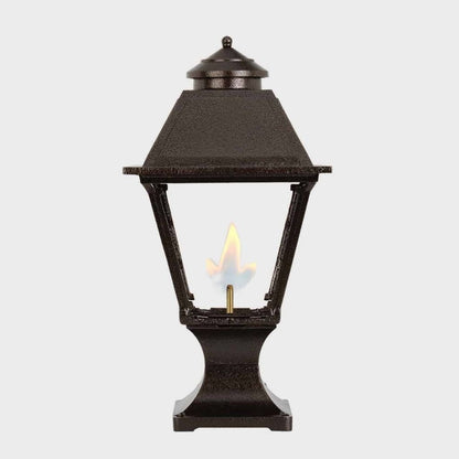 American Gas Lamp Works Westmoreland 2300R 11" Charcoal Gray Residential Pier Mount Aluminum Propane Gas Lamp With Triple Inverted Gas Mantle Light Assembly, Flat Tempered Glass Panes and Bishop Finial