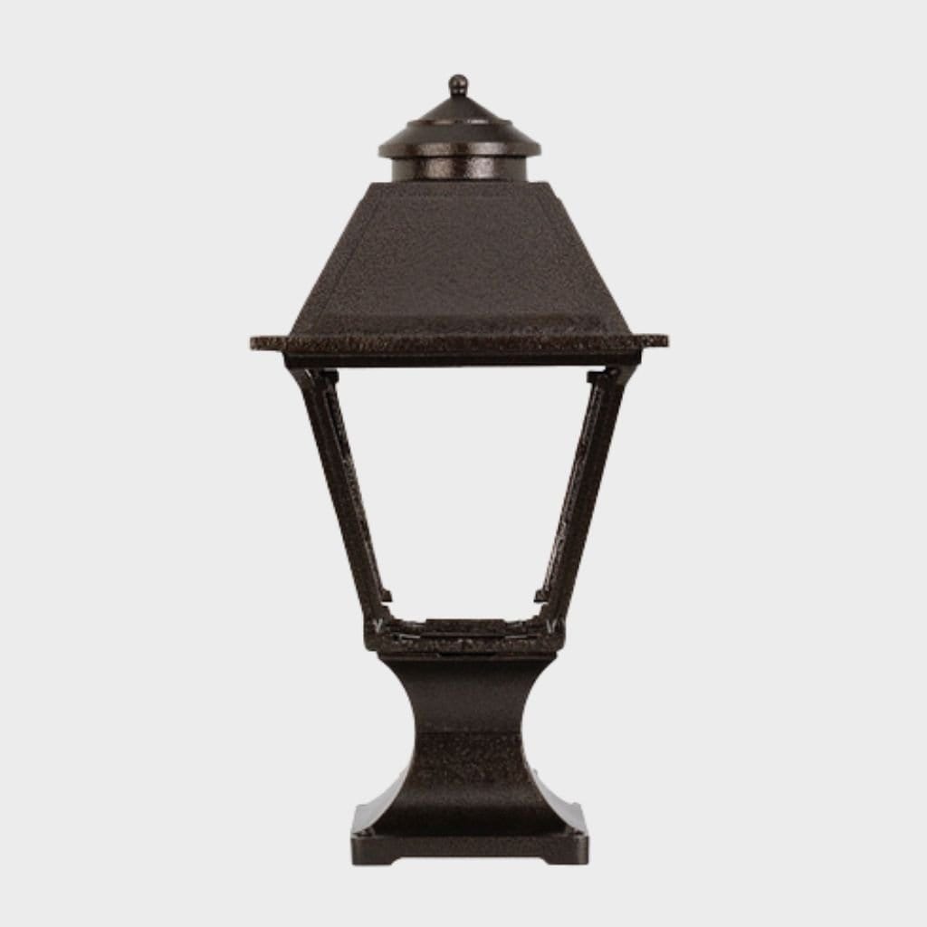 American Gas Lamp Works Westmoreland 2300R 11" Nouveau Silver Residential Pier Mount Aluminum Propane Gas Lamp With Single Upright Gas Mantle Light Assembly, Beveled Tempered Glass Panes and Brass Plated Eagle Finial