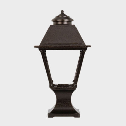 American Gas Lamp Works Westmoreland 2300R 11" Nouveau Silver Residential Pier Mount Aluminum Propane Gas Lamp With Single Upright Gas Mantle Light Assembly, Beveled Tempered Glass Panes and Brass Plated Eagle Finial