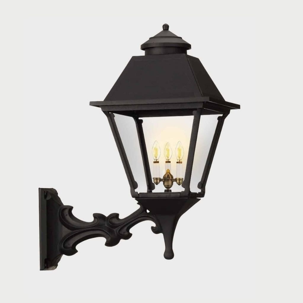 American Gas Lamp Works Westmoreland 2300W 17" Nouveau Silver Residential Wall Mount Aluminum Propane Gas Lamp With Triple Inverted Gas Mantle Light Assembly, Beveled Tempered Glass Panes and Brass Plated Eagle Finial