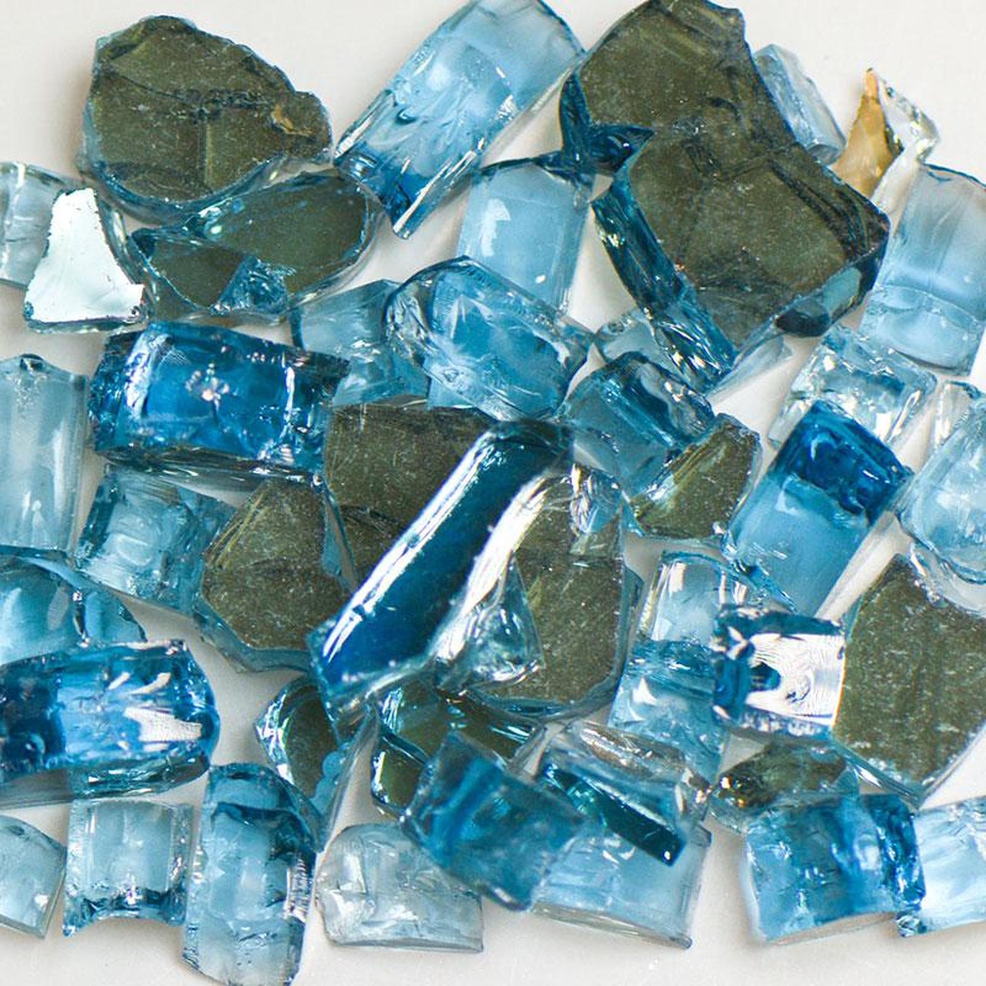 American Specialty Glass Blue Tempered Reflective Size 2 Fire Glass - 25 Lbs. Bag